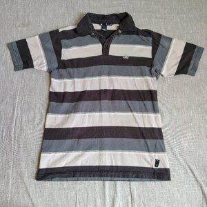 VINTAGE DC Striped Rugby Polo Size Medium Black Gray Skater Shirt Shoe Company